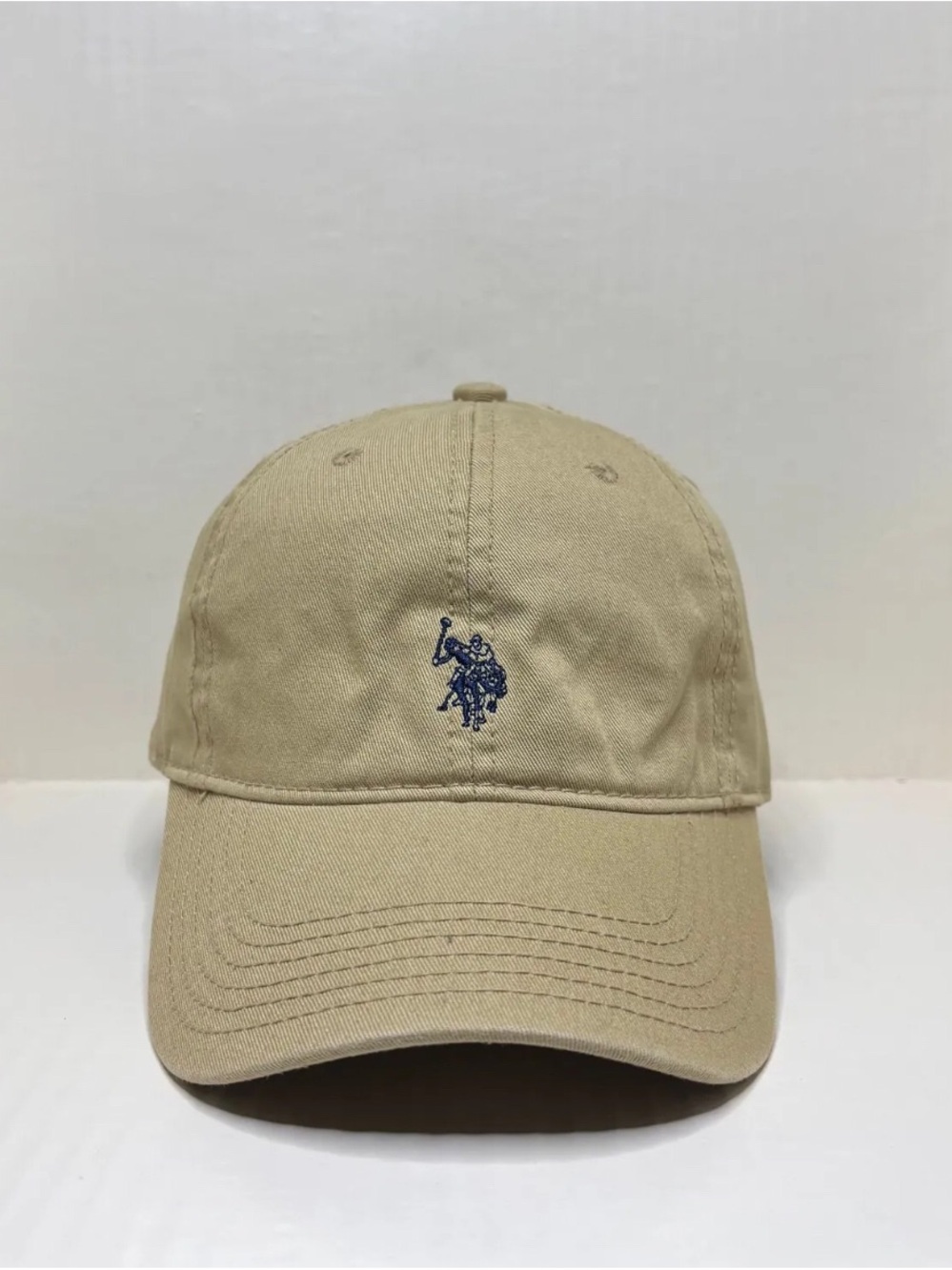 U.S. Polo Assn. Khaki Cap with Navy Polo Player Embroidery